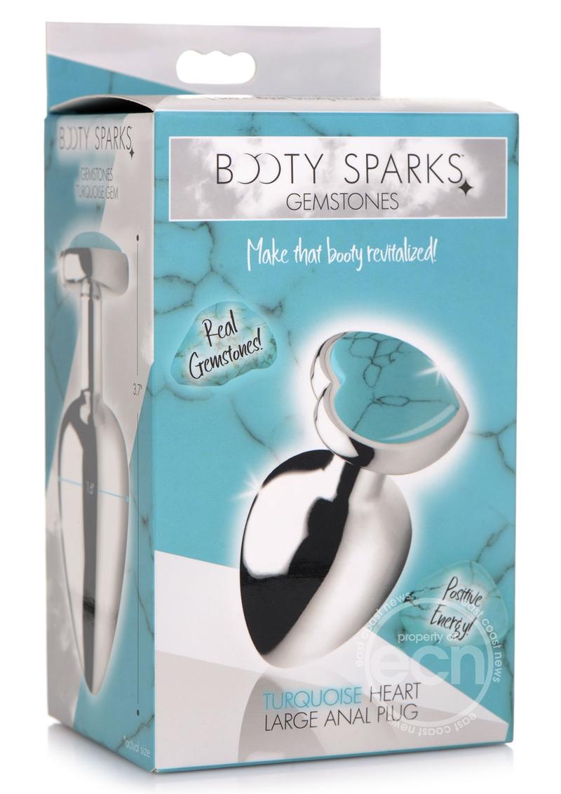 Booty Sparks Gemstones Turquoise Heart Anal Plug - Large - Blue