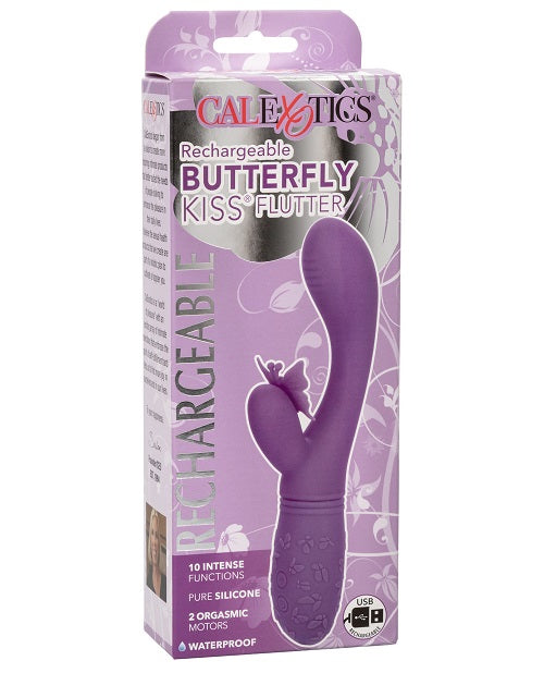 Rechargeable Butterfly Kiss Flutter Silicone Rabbit Vibrator - Purple