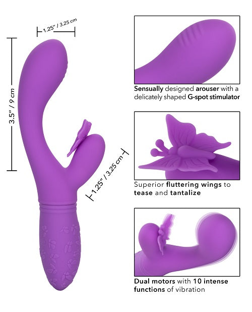 Rechargeable Butterfly Kiss Flutter Silicone Rabbit Vibrator - Purple