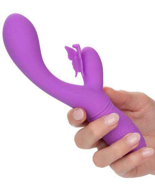 Rechargeable Butterfly Kiss Flutter Silicone Rabbit Vibrator - Purple