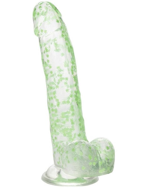 Naughty Bits I Leaf Dick Glow-in-The-Dark Weed Leaf Filled Dildo - Green