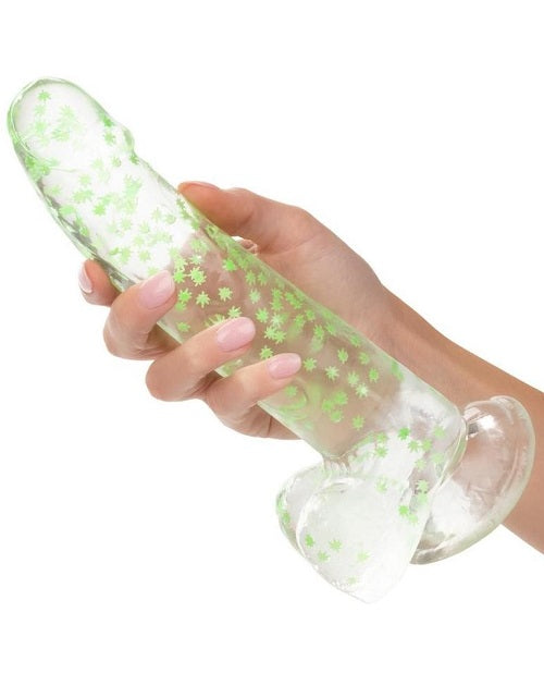 Naughty Bits I Leaf Dick Glow-in-The-Dark Weed Leaf Filled Dildo - Green