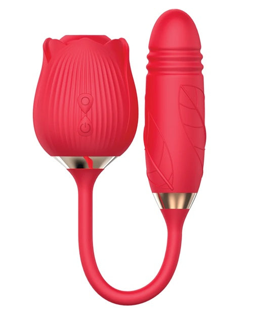 Wild Rose & Thruster Rechargeable Silicone Clitoral Stimulator with Suction - Red