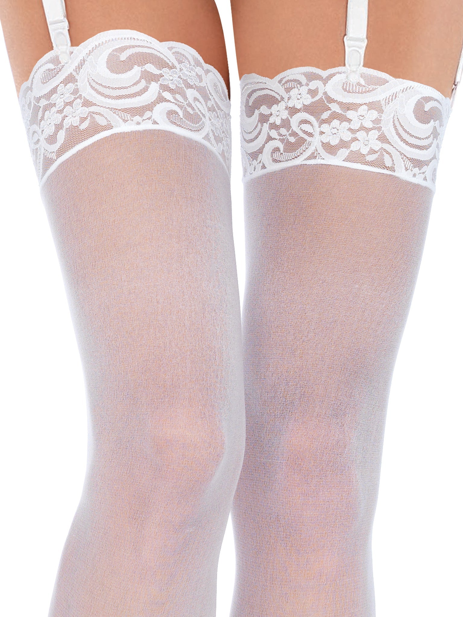 Lace Top Sheer Thigh High O/S - One Size / White