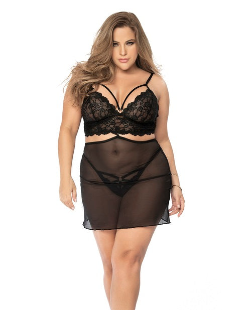 Black 2 in 1 Mesh Babydoll & Peek-A-Boo Teddy - Queen - 3X/4X