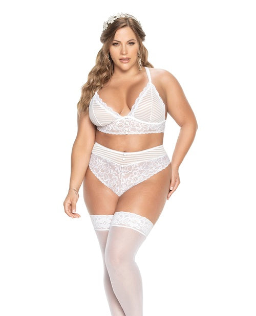 White Striped Mesh 2 piece set - Queen - 3X/4X
