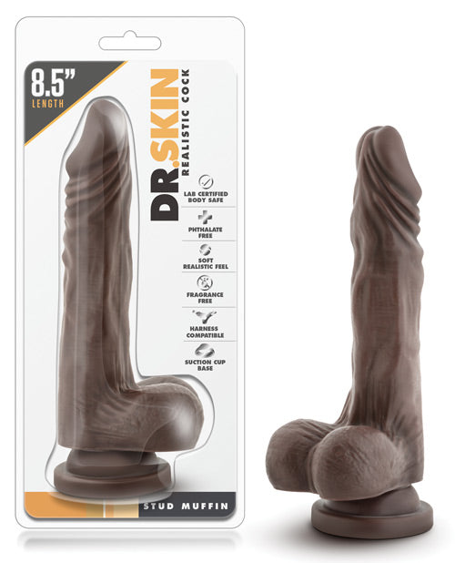Blush Dr. Skin Stud Muffin 8.5" Dong w/Suction Cup - Chocolate