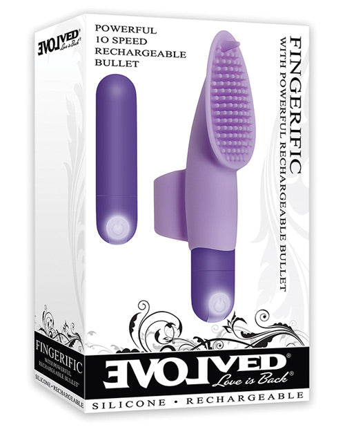 Fingerific Rechargeable Silicone Finger Bullet Vibrator with Clitoral Stimulator - Purple