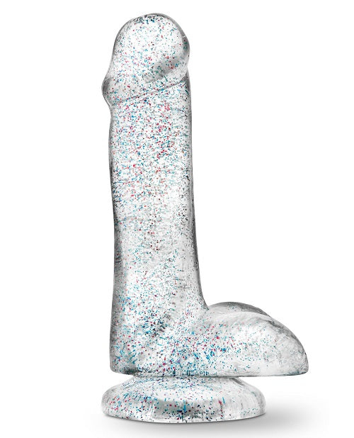 Naturally Yours Glitter Dildo With Balls 6in - Clear