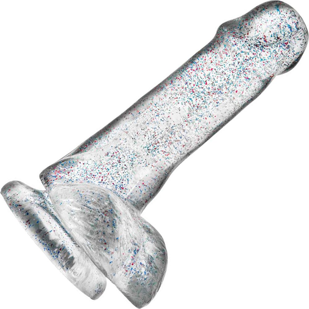 Naturally Yours Glitter Dildo With Balls 6in - Clear