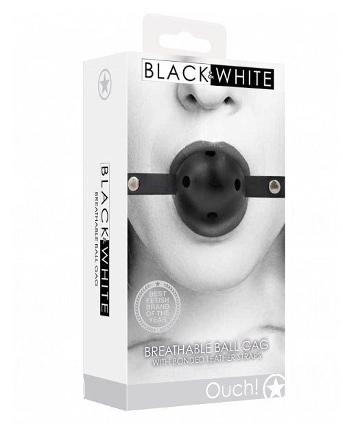 Black & White Breathable Ball Gag - With Bonded Leather Straps