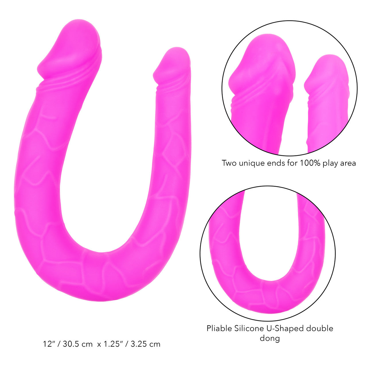 Silicone Double Dong AC/DC Dong Dual Penetration Non Vibrating Silicone Double Dong - Pink