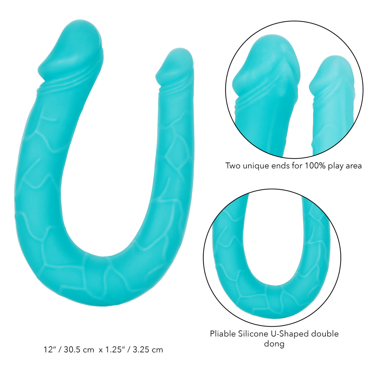 Silicone Double Dong AC/DC Dong Dual Penetration Non Vibrating Silicone Double Dong - Teal