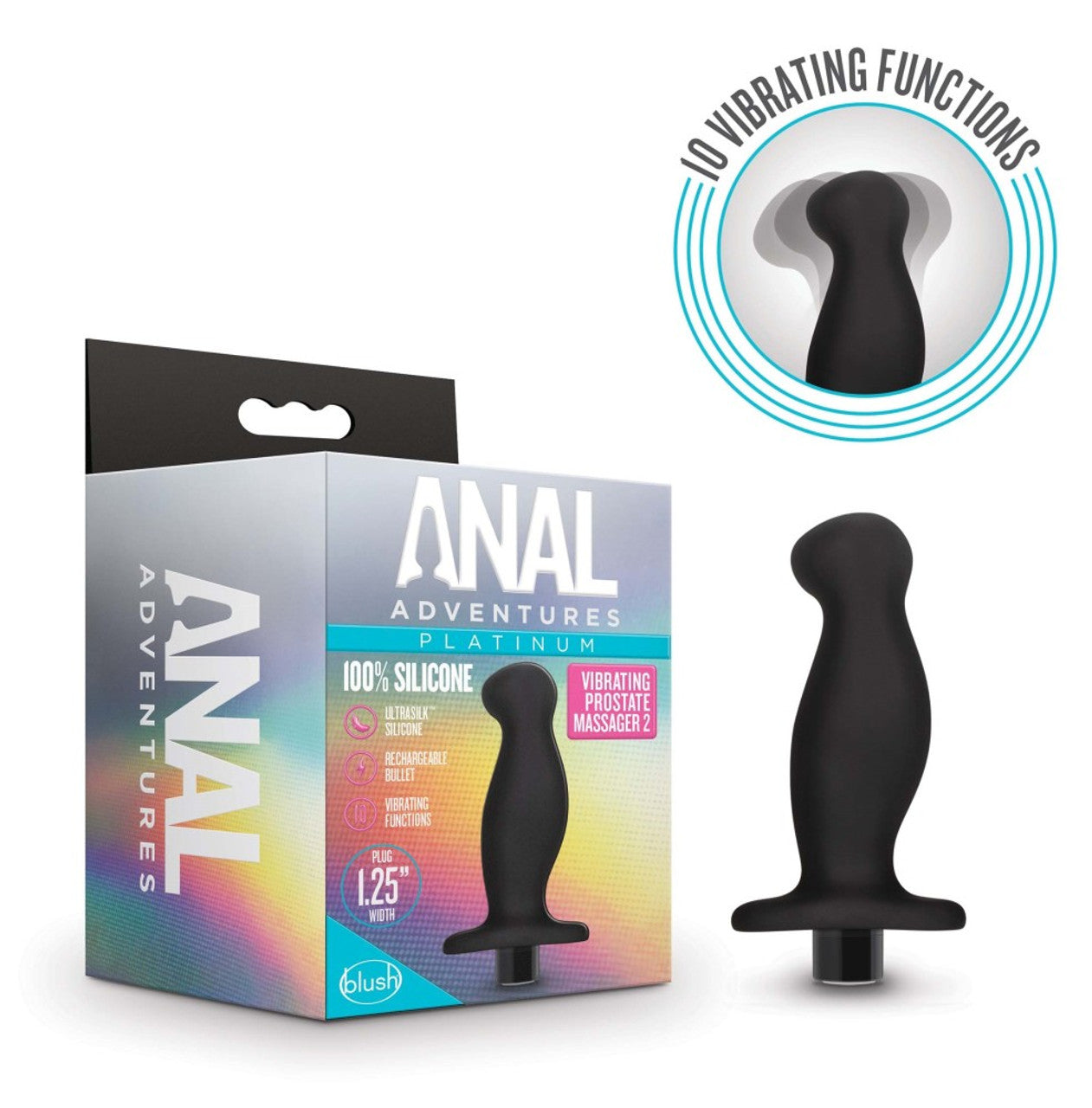 Anal Adventures Platinum - Silicone Vibrating Prostate Massager 02 - Black