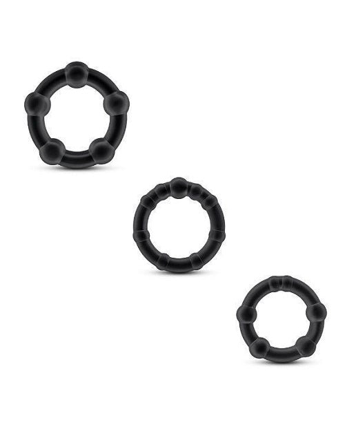 Blush Stay Hard Beaded Cock Rings 3 Pack - Black