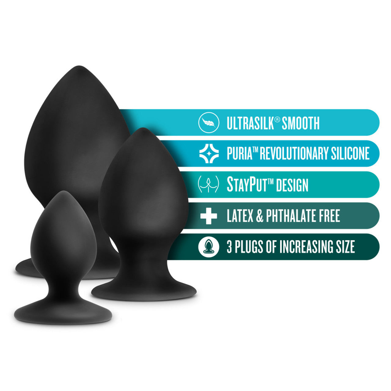 Anal Adventures Platinum - Silicone Anal Stout Plug Kit - Black