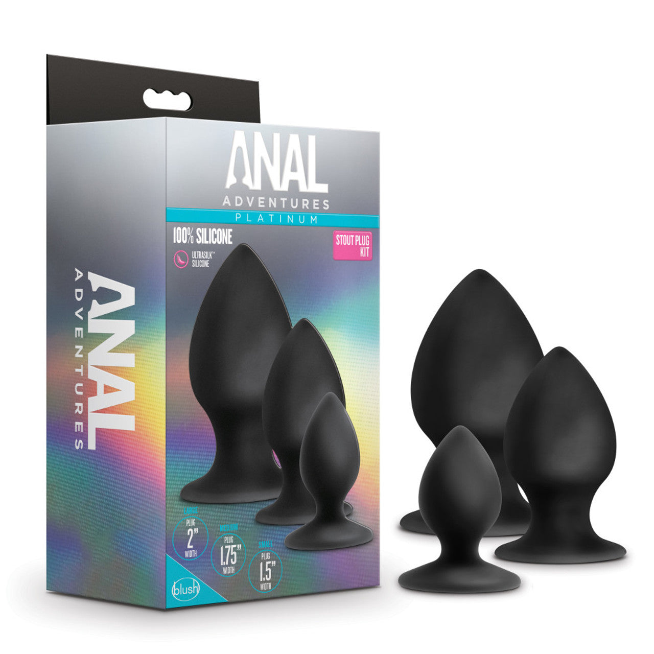 Anal Adventures Platinum - Silicone Anal Stout Plug Kit - Black