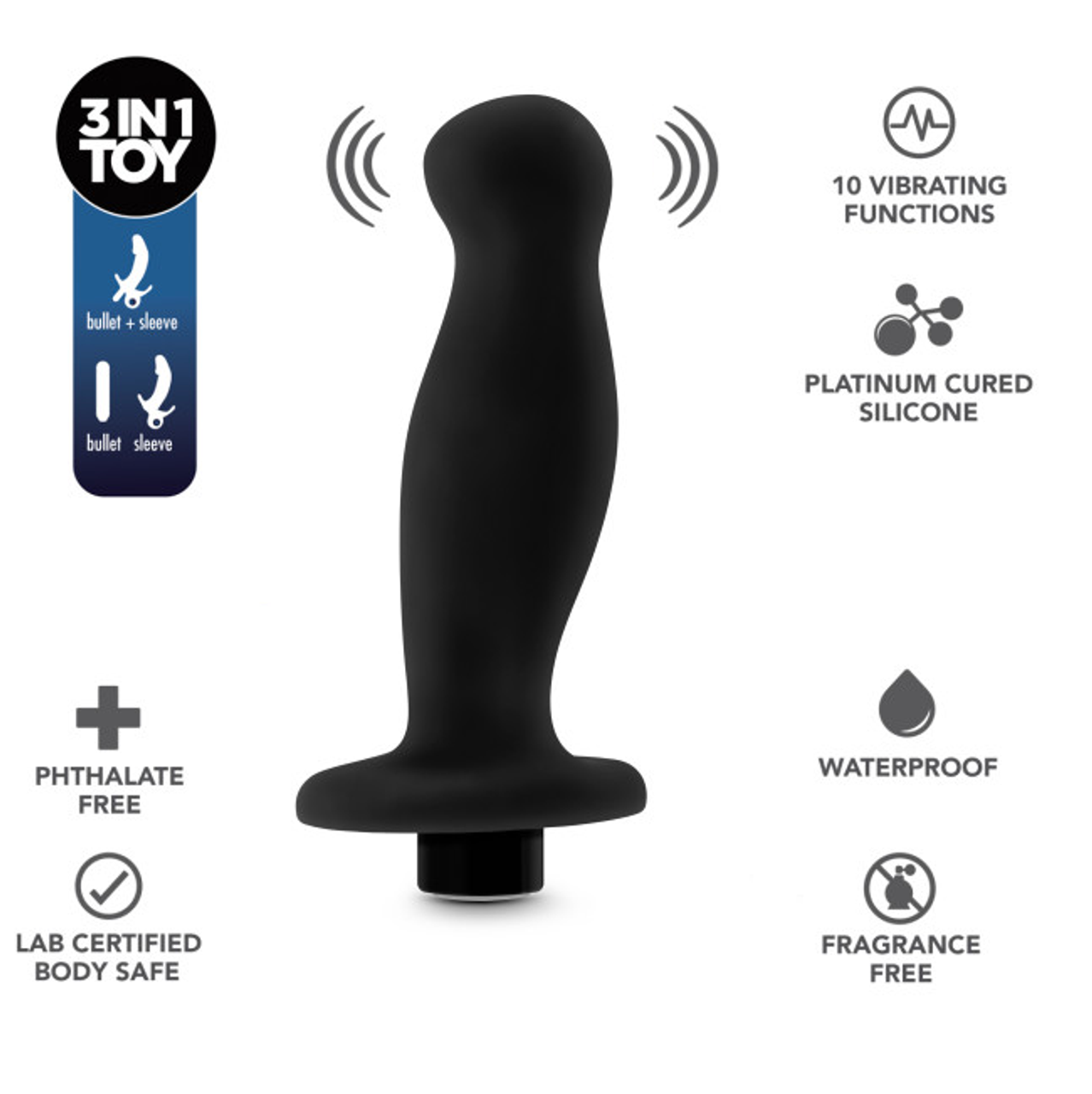 Anal Adventures Platinum - Silicone Vibrating Prostate Massager 02 - Black