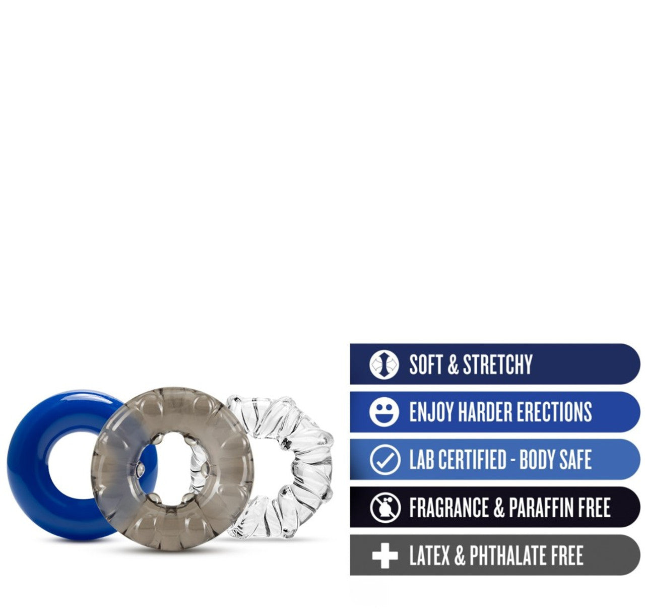 Stay Hard Triple Stretch Cock Rings - Pack of 3