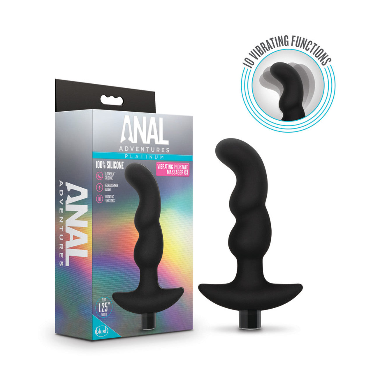 Anal Adventures Platinum - Silicone Vibrating Prostate Massager 03 - Black