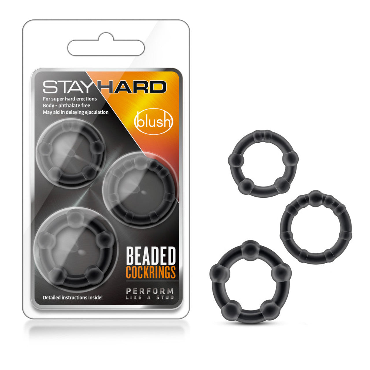 Blush Stay Hard Beaded Cock Rings 3 Pack - Black
