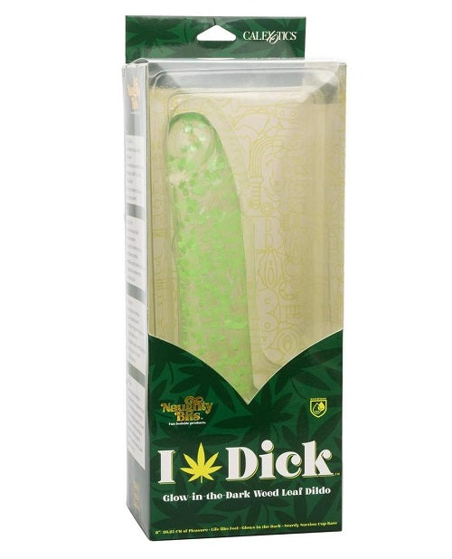 Naughty Bits I Leaf Dick Glow-in-The-Dark Weed Leaf Filled Dildo - Green