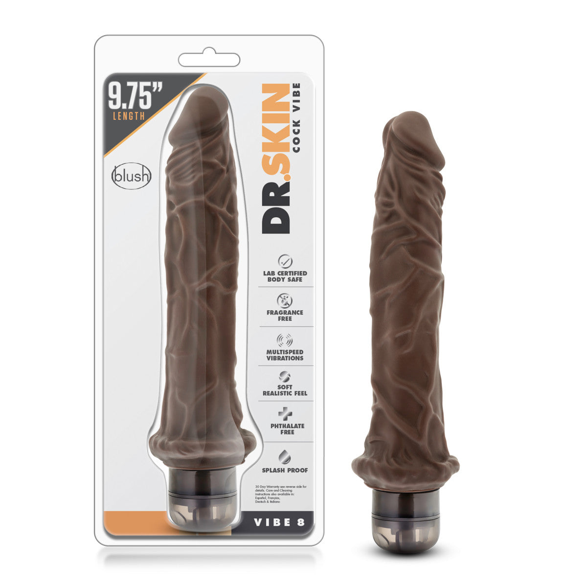 Dr. Skin - Cock Vibe 8 - 9.75 Inch Vibrating Cock - Chocolate