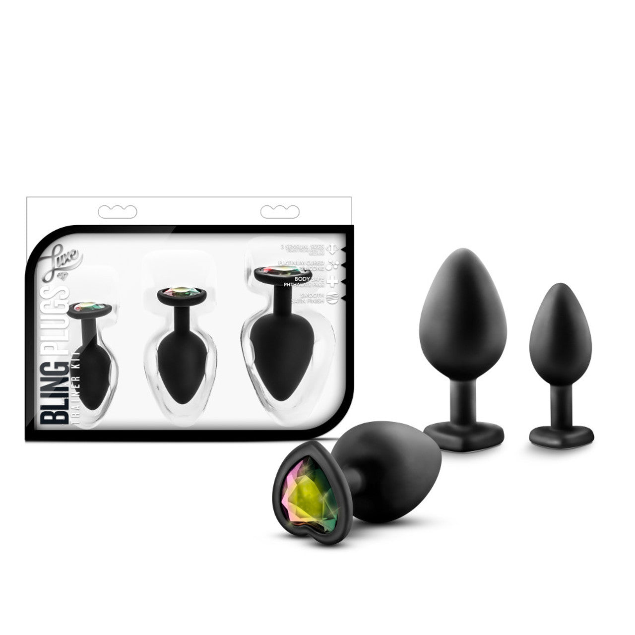 Luxe - Bling Plugs Training Kit - Black With Rainbow Gems