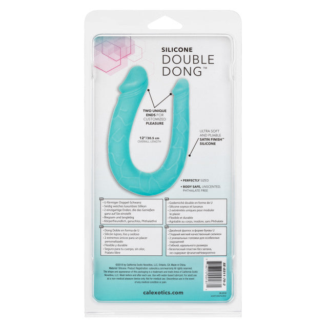 Silicone Double Dong AC/DC Dong Dual Penetration Non Vibrating Silicone Double Dong - Teal
