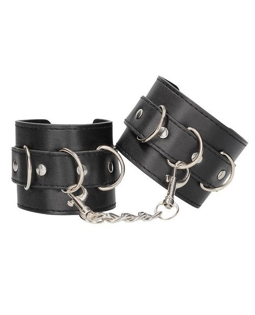 Black & White Bonded Leather Hand or Ankle Cuffs - Black