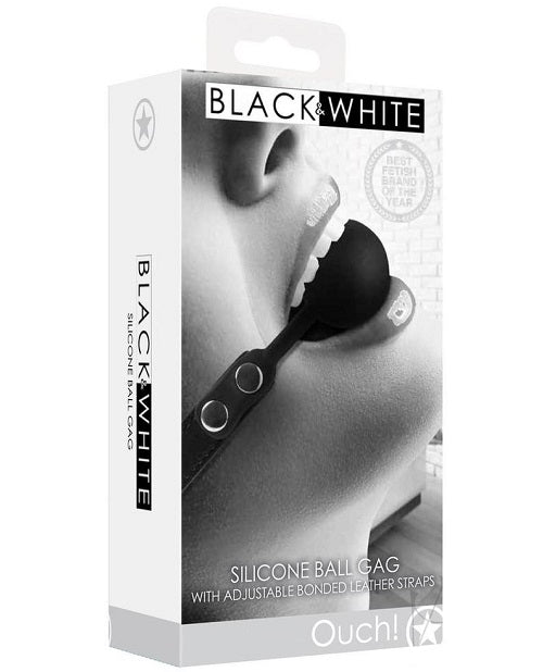 Black & White Silicone Ball Gag with Adjustable Bonded Leather Straps - Black