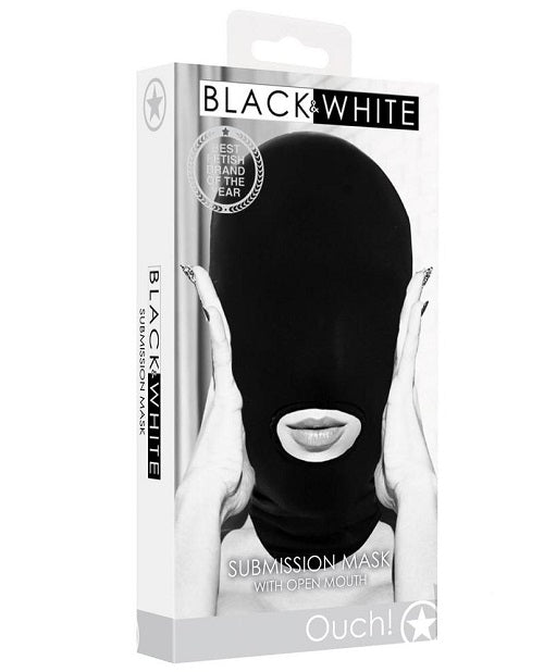 Black & White Submission Mask with Open Mouth - Black