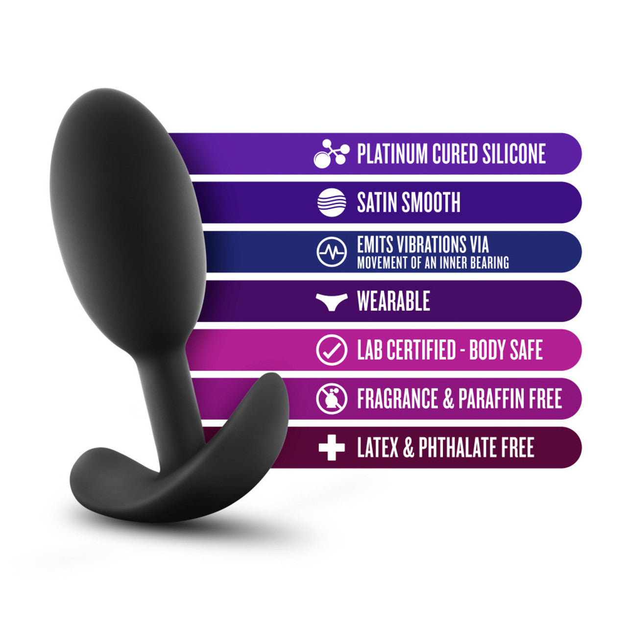 Anal Adventures Platinum - Silicone Vibra Slim Plug - Medium - Black