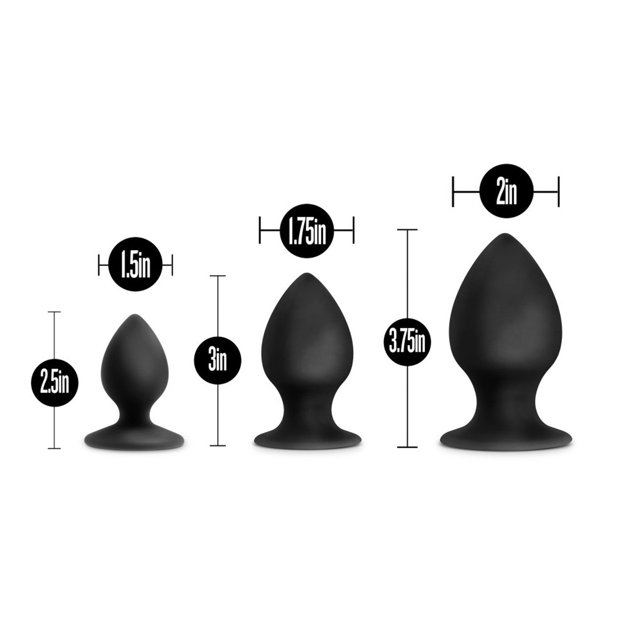 Anal Adventures Platinum - Silicone Anal Stout Plug Kit - Black