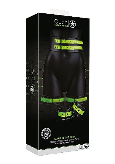 Thigh Cuffs with Belt and Handcuffs - Glow in the Dark - S/M