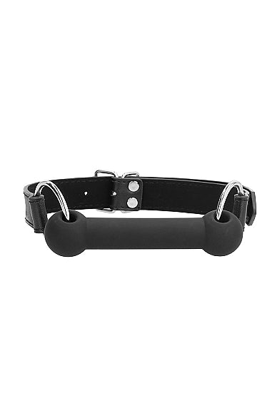 Black & White Silicone Bit Gag with Adjustable Bonded Leather Straps - Black