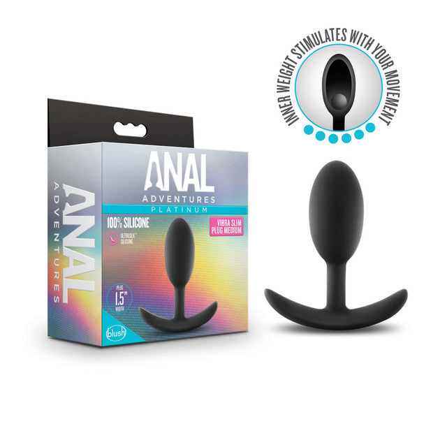 Anal Adventures Platinum - Silicone Vibra Slim Plug - Medium - Black